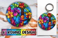 Colorful Tree Stained Glass Round Design PNG Product Image 1