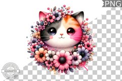 Cat With Flowers Sublimation - Clipart PNG Design Product Image 1