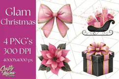 Pink and Black Glam Christmas PNG Clipart Product Image 1