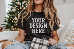 Christmas Bella Canvas 3001 Black Shirt Mockup ,Trandy Mock Product Image 1