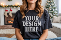 Bella Canvas 3001 Black Christmas Shirt Mockup, Trandy Mocku Product Image 1