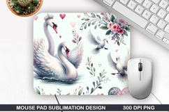 Swan With Flower Mouse Pad, Valentine Mouse Pad PNG Design Product Image 1