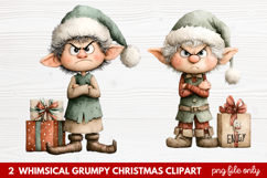 2 Whimsical Grumpy Christmas Clipart | Funny Grumpy Holiday Product Image 1
