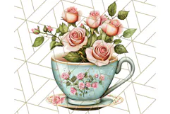 Vintage Floral Teacup Clipart PNG, Blooming Teacups Clip Art Product Image 5