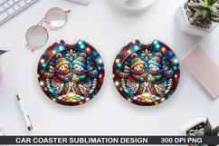 Snowman Car Coaster Sublimation|Christmas Coaster PNG Design Product Image 1