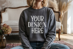 Dark Heather Gildan 18000 Sweatshirt Model Mockups, Product Image 1