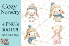 Knitted Nursery Animal Clipart PNG, Cozy Watercolor Baby Fox Product Image 1