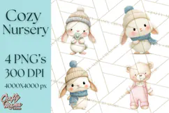 Knitted Nursery Animal Clipart PNG, Cozy Watercolor Baby Fox Product Image 1