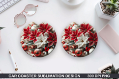 Cute Flowers Car Coaster Sublimation | Christmas Coaster PNG Product Image 1