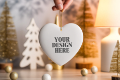 Christmas Love Heart Ornament Mockup | Holiday Hanging Product Image 1