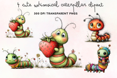 Cute Whimsical Caterpillar Clipart PNG Product Image 1