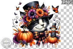 Halloween Cat Flowers Sublimation - Clipart PNG Design Product Image 1