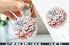 Flower Keychain Sublimation - Spring Keychain PNG Design Product Image 1