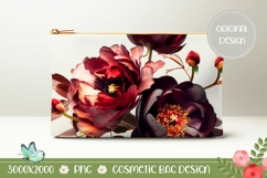 Burgundy Flowers Cosmetic Bag Print, Floral Cosmetic Bag Product Image 1