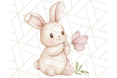 Pastel Pink Easter Bunny Egg and Flowers Clipart PNG Product Image 3