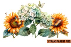 Watercolor Butterflies With Flowers Clipart PNG , Product Image 1