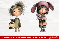 2 Whimsical Western Kids Clipart | Cute Cowboy &amp; Cowgirl PNG Product Image 1