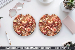 Heart Car Coaster Sublimation |Valentine Coaster PNG Product Image 1