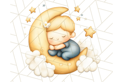 Sleeping Baby on Moon PNG, Cute Night Sky Baby Clipart Png Product Image 5