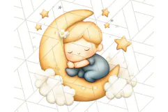 Sleeping Baby on Moon PNG, Cute Night Sky Baby Clipart Png Product Image 5