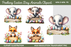 Peeking Easter Day Animals Clipart PNG Product Image 1