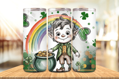 Cute Leprechaun with Rainbow and Gold Pot Tumbler Wrap PNG S Product Image 1