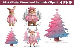 Pink Winter Woodland Animals Clipart PNG Product Image 1