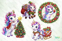Cute Christmas Unicorn Clipart Product Image 1