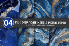 Blue Gold Agate Marble Digital Paper Product Image 1