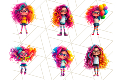 Cute Girl Clipart PNG Bundle, Fun Rainbow Hair Illustration Product Image 2
