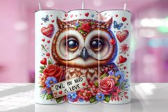 Valentine's Day Owl Tumbler Wrap Sublimation Design Product Image 1