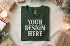 Gildan 5000 Forest Green Folded Christmas Mockup, G5000 mock Product Image 1