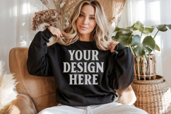 Black Gildan 18000 Crewnwck Sweatshirt Mockup, gildan 18000 Product Image 1