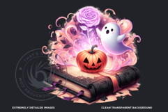 Pink Pastel Goth Halloween Ghost PNG Set, Cute Spooky Kawaii Product Image 3