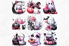 Pink Pastel Goth Halloween Ghost PNG Set, Cute Spooky Kawaii Product Image 5