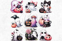 Pink Pastel Goth Halloween Ghost PNG Set, Cute Spooky Kawaii Product Image 7
