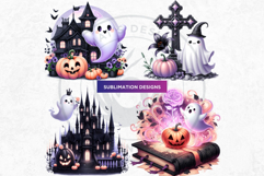 Pink Pastel Goth Halloween Ghost PNG Set, Cute Spooky Kawaii Product Image 8