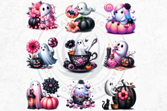 Pink Pastel Goth Halloween Ghost PNG Set, Cute Spooky Kawaii Product Image 9
