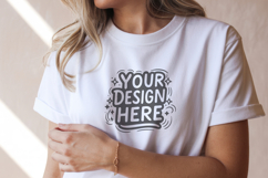 Women Fold Arm T-Shirt Mockup PSD JPG Product Image 1