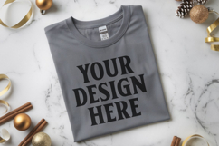 Gildan 64000 Sport Grey Folded Christmas Flat Lay T-shirt Product Image 1