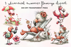 Whimsical Summer Flamingo Clipart PNG Product Image 1