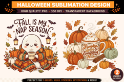 Cute Fall PNG | Cozy Autumn Ghost &amp; Pumpkin Spice Coffee png Product Image 1