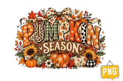 Pumpkin Season Fall PNG, Rustic Pumpkin Sunflower Bow Thanks Product Image 1