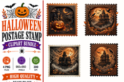 Halloween Postage Stamp PNG,Halloween Vintage Sublimation Product Image 1