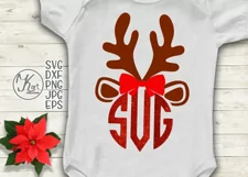Antlers Reindeer Christmas monogram girl kids design svg dxf Product Image 1