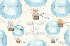 of cute watercolor traced animals in air balloons Product Image 1