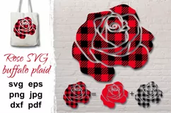 Rose SVG, buffalo plaid background, flower png sublimation. Product Image 1