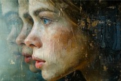 Contemplative woman behind textured glass Product Image 1
