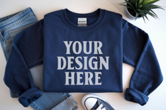 Navy Gildan 18000 Folded Flat Lay Mockups Product Image 1