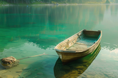 Wooden Boat In River Background Wallpaper Product Image 1